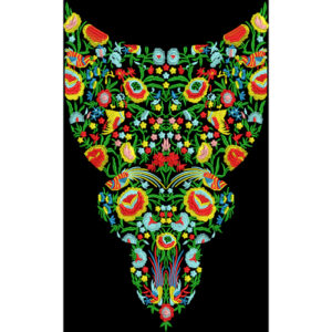 Luxury Multicolor Floral Neckline Textile Print on Black Base