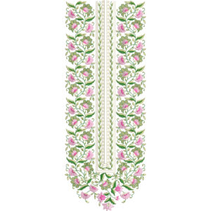 Soft Pink Floral Vine Embroidery Style Neckline Textile Print on Light Base