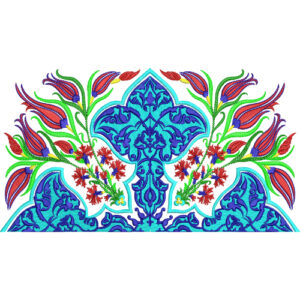 Vibrant Ornamental Floral Embroidery Style Textile Design with Blue Motifs