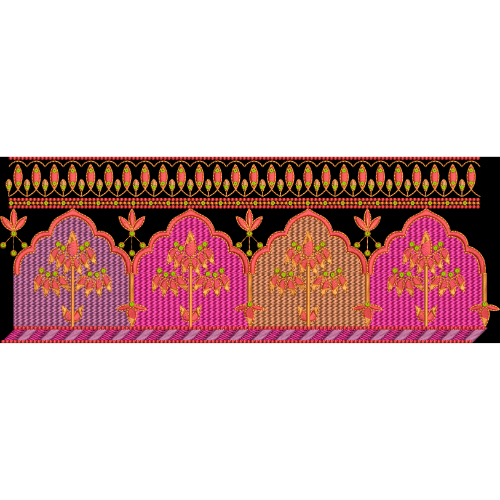 Decorative Mughal Arch Inspired Floral Border Textile Print