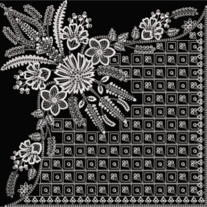 Intricate White Floral Embroidery Style Corner Textile Design on Black Base