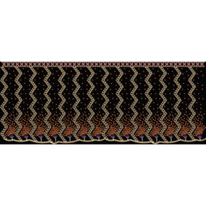 Traditional Floral Vine Embroidery Style Border Textile Print on Black Base