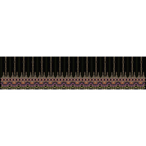 Elegant Vertical Chain Floral Embroidery Style Border Textile Print on Black Base