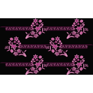 Pink Floral Embroidery Style Repeating Border Textile Design on Black Base