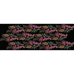 Botanical Floral Embroidery Style Allover Border Textile Print on Black Base