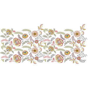 Colorful Folk Floral Embroidery Style Allover Border Textile Print on Light Base