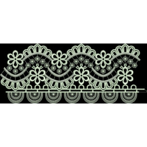 Elegant Mint Floral Embroidery Style Scalloped Border Textile Print on Black Base