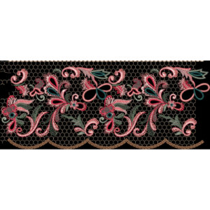 Elegant Pink Floral Lace Embroidery Border with Honeycomb Pattern