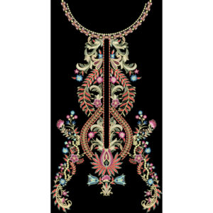 Royal Multicolor Embroidered Neckline Panel Design on Black