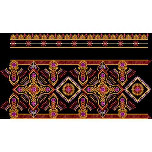 Vibrant Traditional Geometric Floral Embroidery Border Design