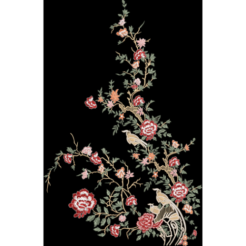 Elegant Multicolor Floral Bird Embroidery Panel Design