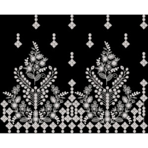 Elegant White Floral Geometric Embroidery Border Design
