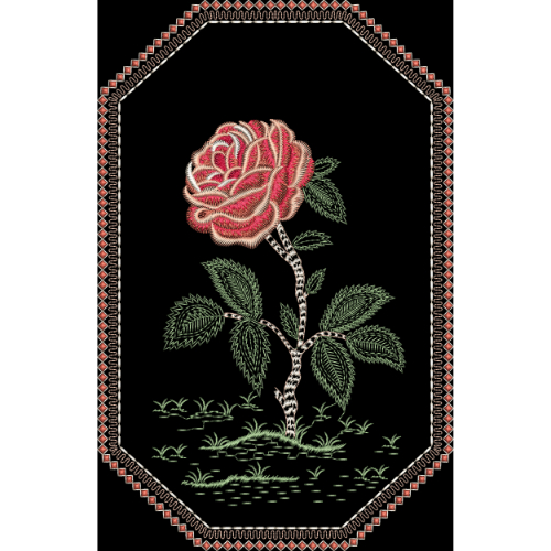Elegant Rose Floral Frame Embroidery Panel Design