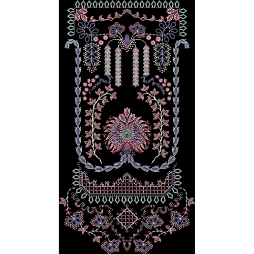 Royal Multicolor Ornamental Floral Panel Embroidery Design