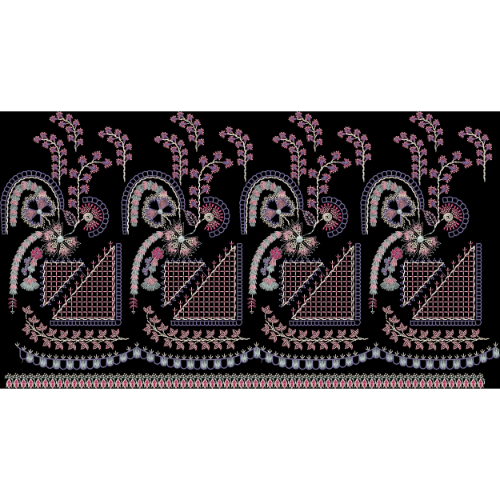 Elegant Multicolor Paisley Floral Embroidery Border Design