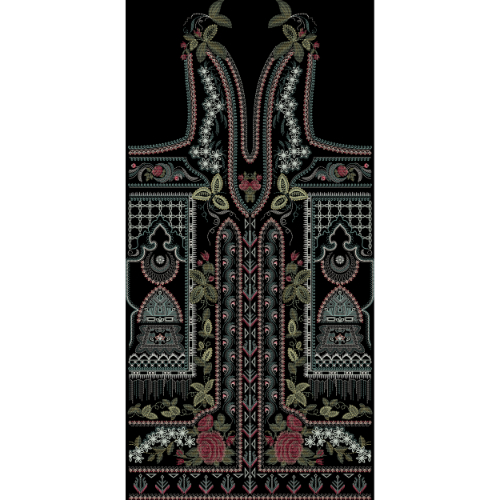Luxury Ornamental Embroidered Neckline & Panel Textile Design