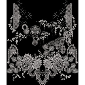 Intricate White Floral & Ornamental Embroidered Panel Textile Design