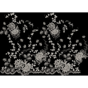Elegant White Floral Repeating Embroidered Border Textile Design