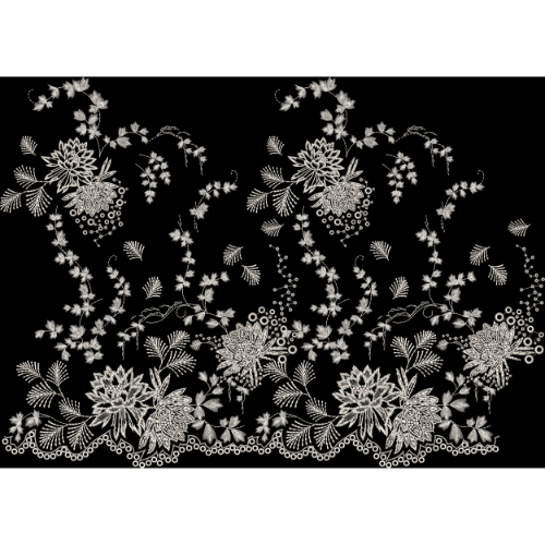 Elegant White Floral Repeating Embroidered Border Textile Design