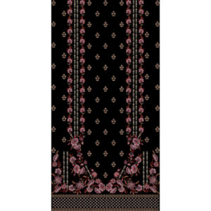 Elegant Floral Embroidered Vertical Panel Textile Design on Black