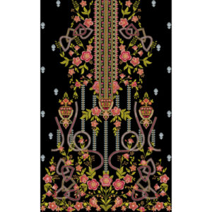 Ornate Floral Embroidered Vertical Panel & Neckline Textile Design