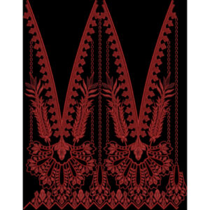 Bold Red Ornamental Embroidered Border Textile Design on Black