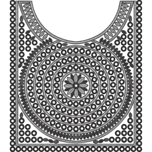 Classic Monochrome Geometric Embroidered Neckline Textile Design