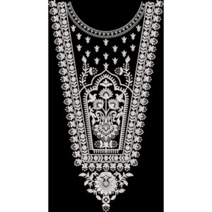 Elegant White Floral Mughal Embroidered Neckline Panel Design