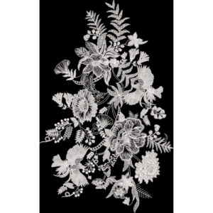 Elegant White Floral Embroidered Bouquet Textile Design
