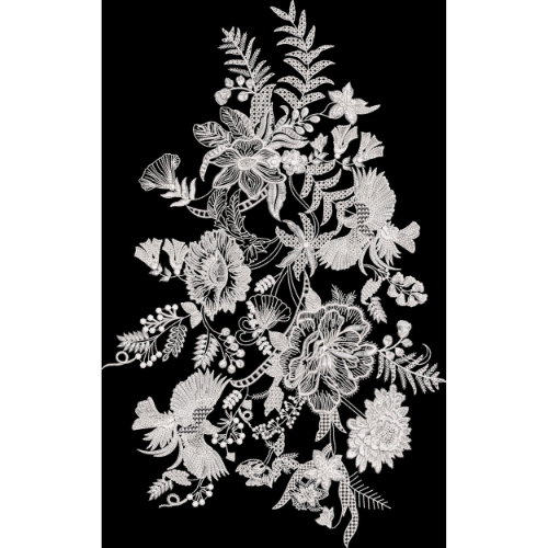 Elegant White Floral Embroidered Bouquet Textile Design