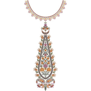 Delicate Multicolor Floral Embroidered Neckline Panel Textile Design