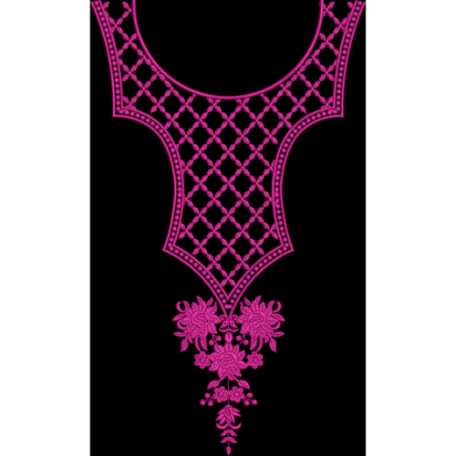 Vibrant Pink Geometric Embroidered Neckline Textile Design