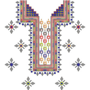 Colorful Geometric Tribal Embroidered Neckline Textile Design