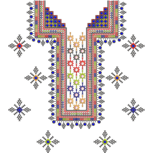 Colorful Geometric Tribal Embroidered Neckline Textile Design