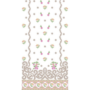 Elegant Multicolor Floral Scattered Panel Embroidery Design with Ornamental Border