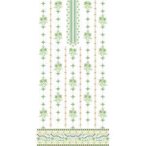 Elegant Green Floral Stripe Panel Embroidery Design with Decorative Border