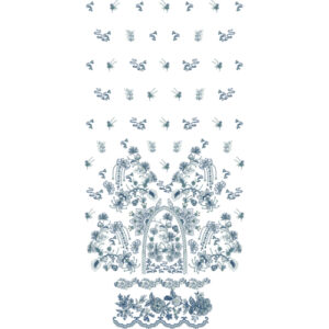 Royal Blue Floral Arch Embroidery Design with Decorative Border Pattern