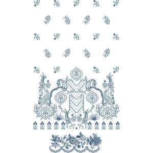 Ornamental Paisley and Floral Dress Embroidery Design with Decorative Hem Border