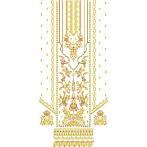 Luxury Golden Traditional Dress Embroidery Design with Ornamental Panel and Rich Border