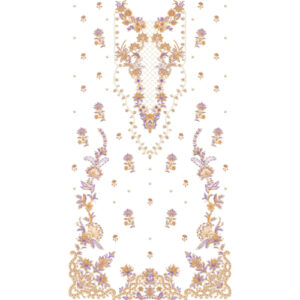 Elegant Multicolor Floral Neckline Dress Embroidery Design with Ornamental Border