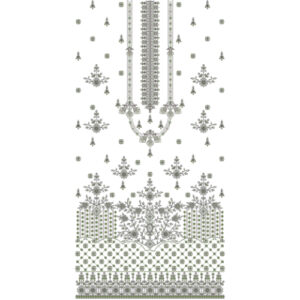 Classic Geometric Floral Dress Embroidery Design with Elegant Vertical Panel and Decorative Border