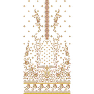 Royal Floral Panel Dress Embroidery Design with Ornamental Neckline and Decorative Border