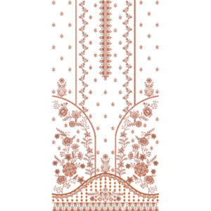 Elegant Floral Panel Dress Embroidery Design with Curved Ornamental Layout and Decorative Hem