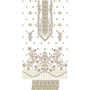Luxury Floral and Ornamental Dress Embroidery Design with Elegant Panel and Decorative Border