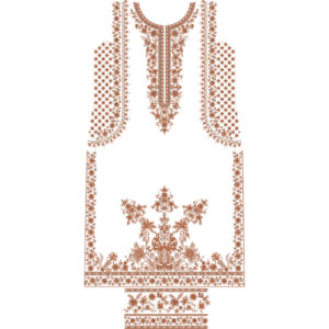 Elegant Neckline Floral Dress Embroidery Design with Ornamental Panel and Rich Border