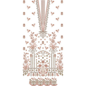 Luxury Traditional Floral Dress Embroidery Design with Ornamental Panel and Decorative Border