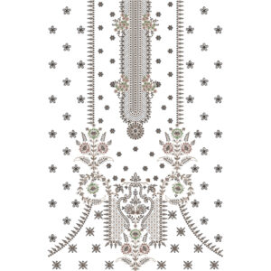 Elegant Geometric Floral Dress Embroidery Design with Ornamental Panel and Decorative Border