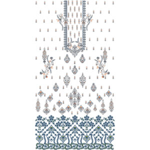 Elegant Multicolor Floral Dress Embroidery Design with Ornamental Panel and Decorative Border