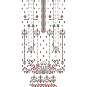 Classic Vertical Floral Dress Embroidery Design with Hanging Motifs and Ornamental Border
