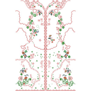 Elegant Multicolor Floral and Vine Dress Embroidery Design with Ornamental Layout